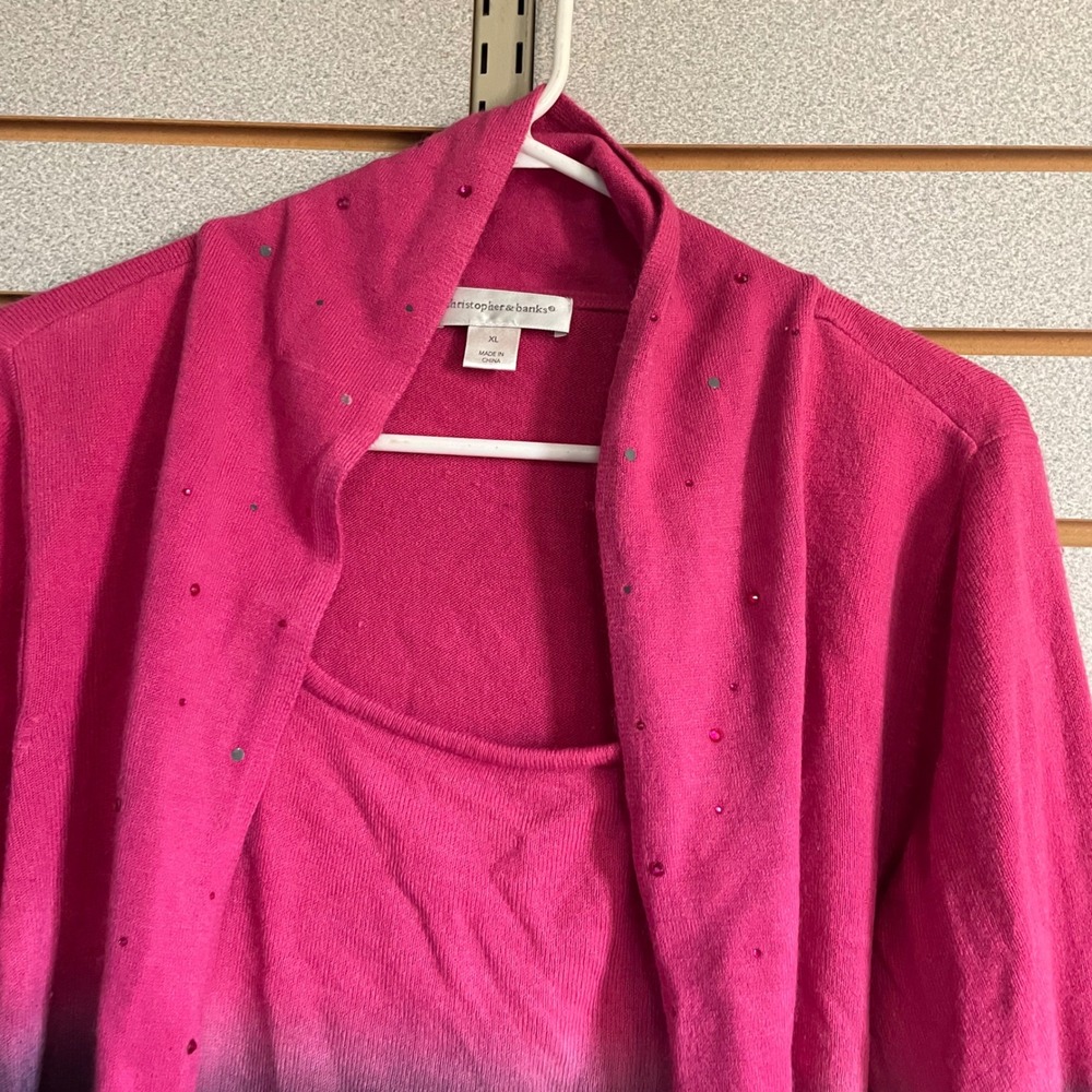 Christopher & Banks XL Ombre Pink Black Cardigan scarf Rhinestone Fringe‎ - Picture 4 of 6